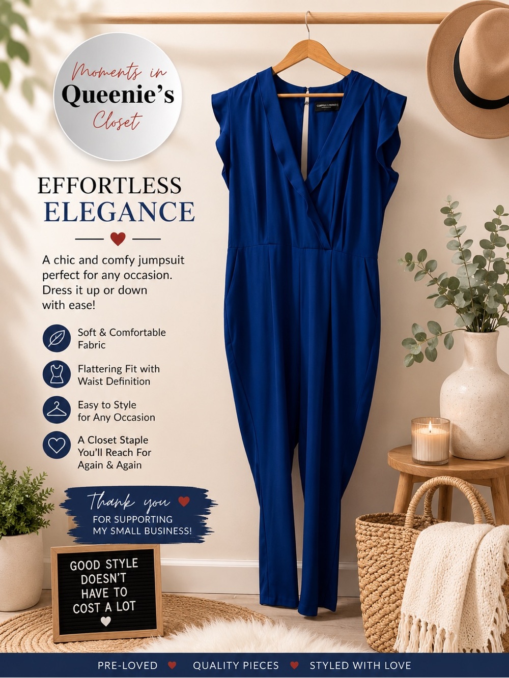 Women's Royal Blue Sleeveless Jumpsuit